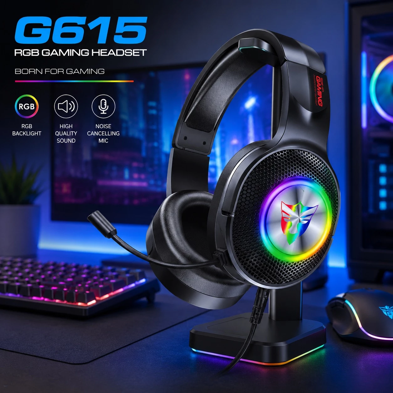 Kufje Gaming G615 me Mikrofon dhe Ndricim RGB