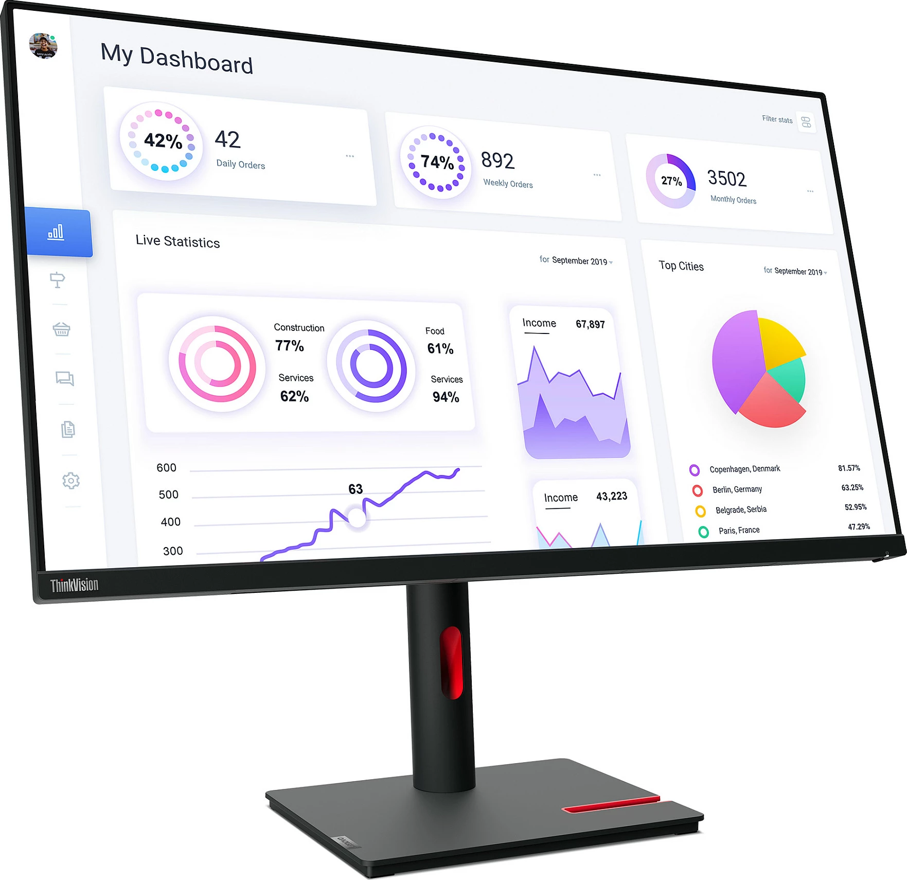 Monitor Lenovo ThinkVision T32p-30, 80 cm (31.5"), 4K Ultra HD, LED, e zezë