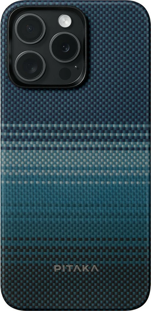 Mbështjellës Pitaka MagEZ Case 5 Moonrise për iPhone 15 Pro Max, MagSafe, aramid fiber, 0.69 mm, blu