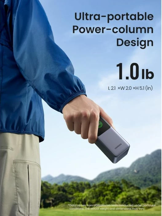 Powerbank UGREEN 35524B 20000mAh 130W me ekran TFT, gri, me kabllo USB-C