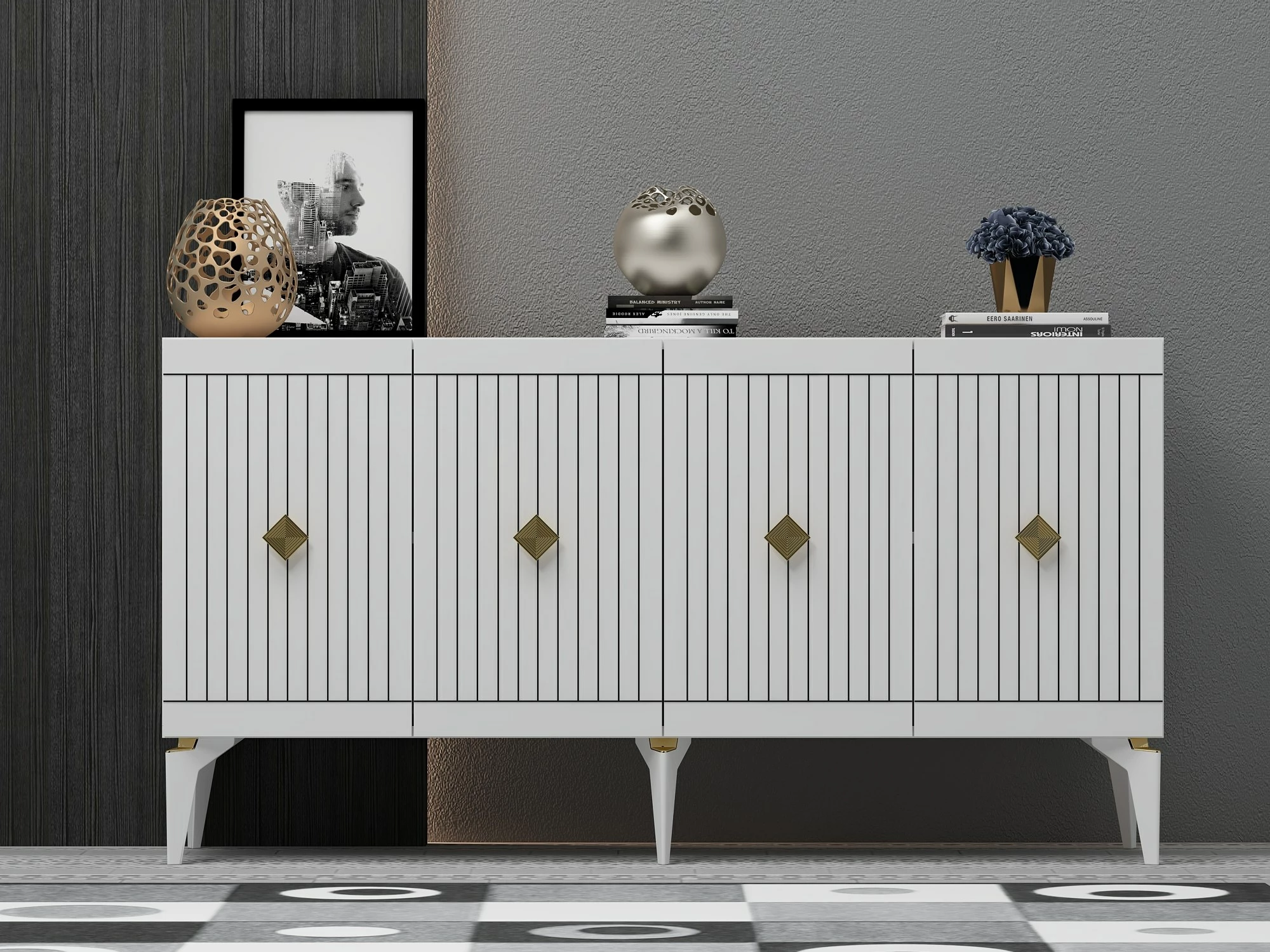 Konsolë, ngjyrë e bardhë dhe ari, Skye Decor, 150x79x40cm