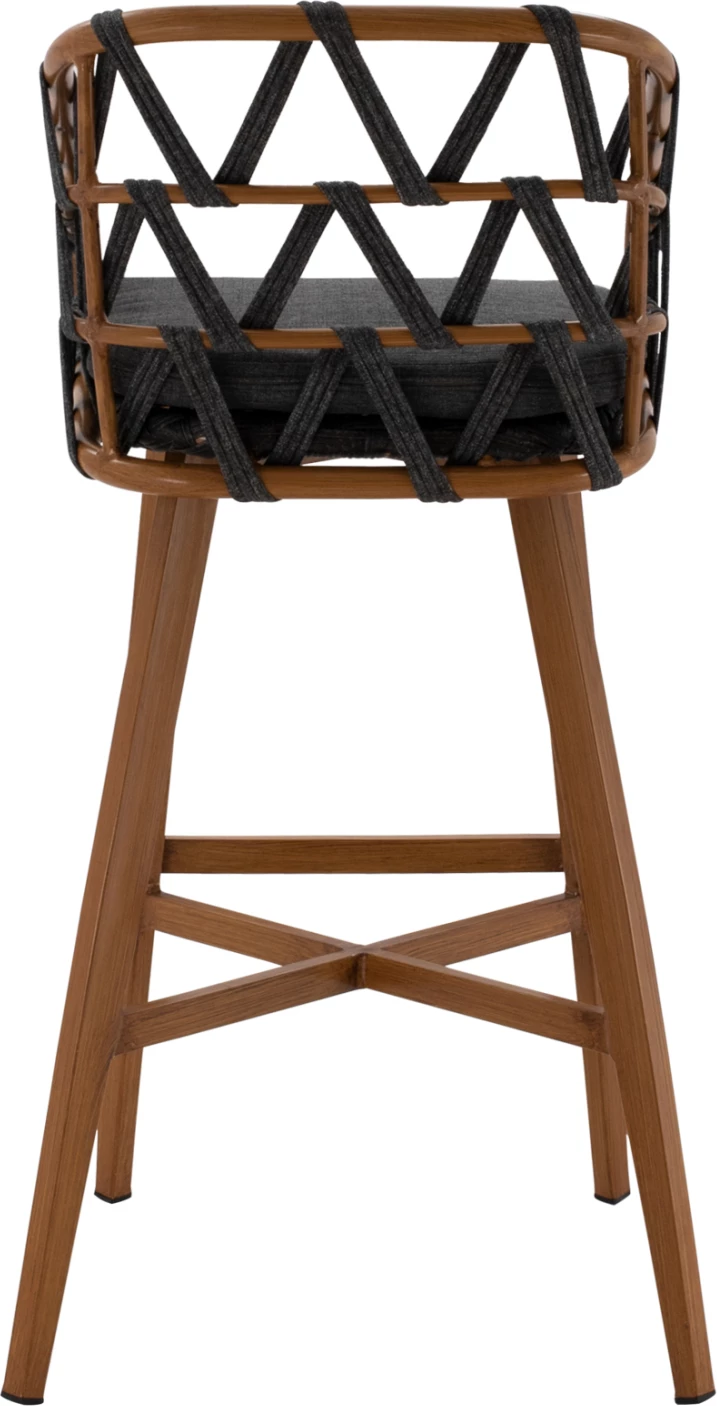 Karrige për bar RICKO, kornizë alumini kafe, litar i zi, 56x59x102cm