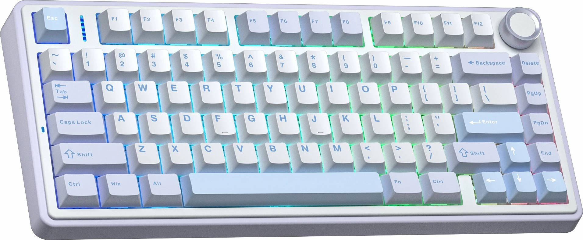 Tastierë mekanike gaming Aula F75 AUF75-SSB-GW3, GrayWood V3, 75%, tri-mode (USB-C/Bluetooth/2.4 GHz), RGB, US layout, gri/blu