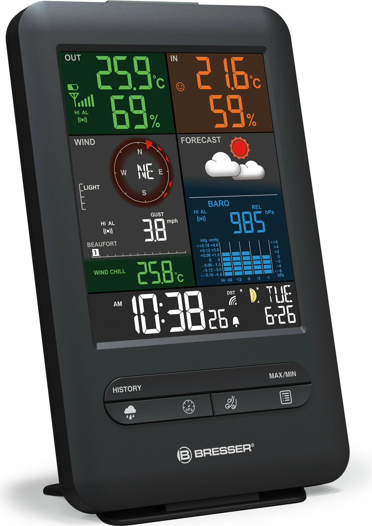 Stacion moti Bresser Wetter Center 5-in-1 Beaufort, digjital, me ekran ngjyrë