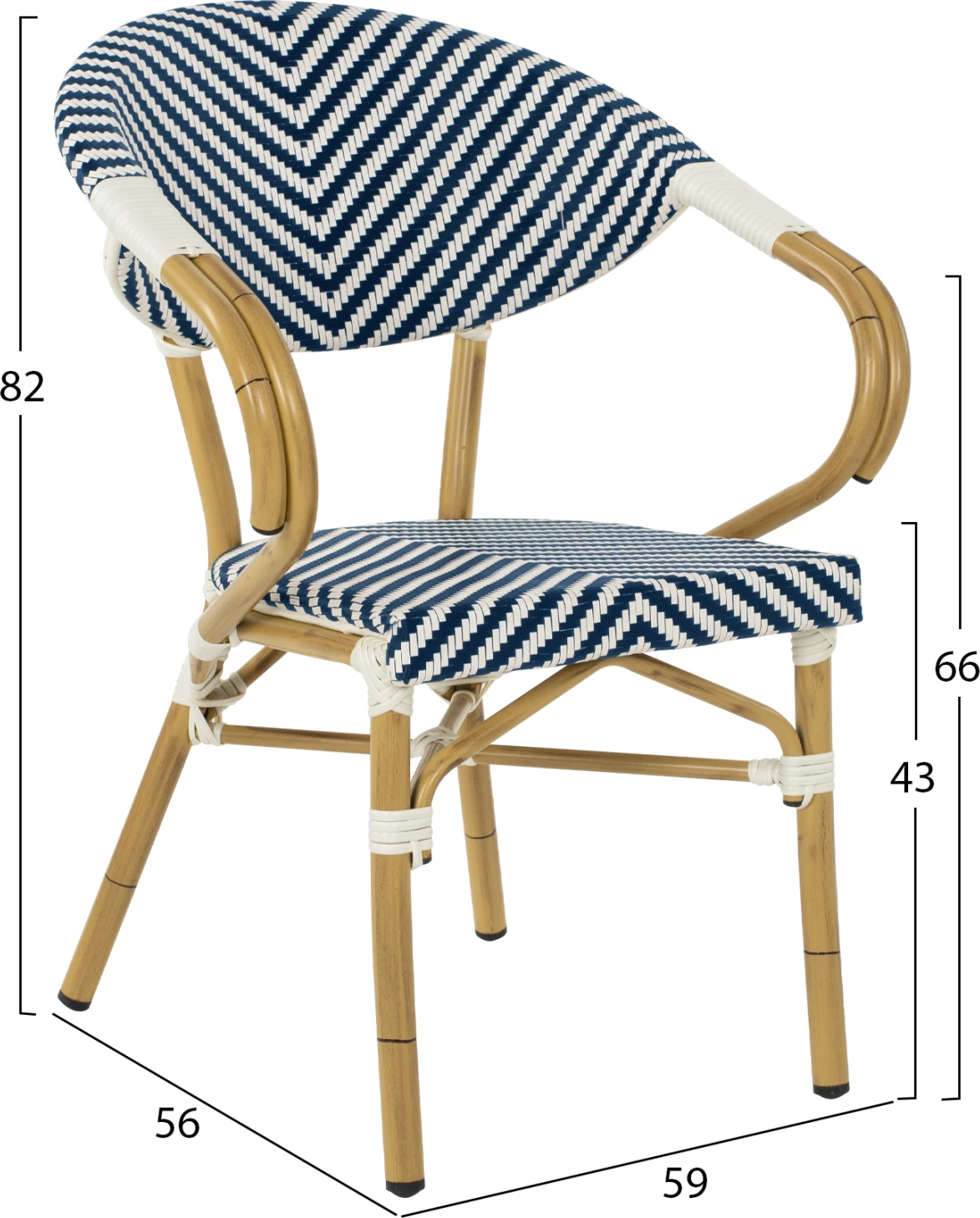 Karrige alumini, pamje bambuje, blu-bardhë, FH5861.02, 59x56x82H cm 6