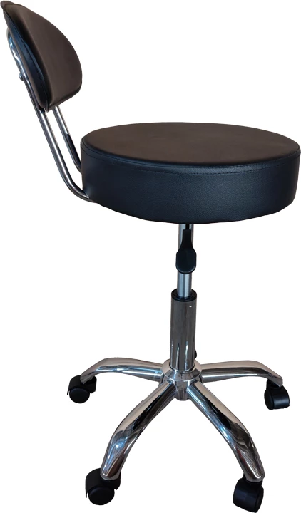 Karrige pune me rrota Tebere, lëkurë sintetike e zezë, 35x35x65-77cm