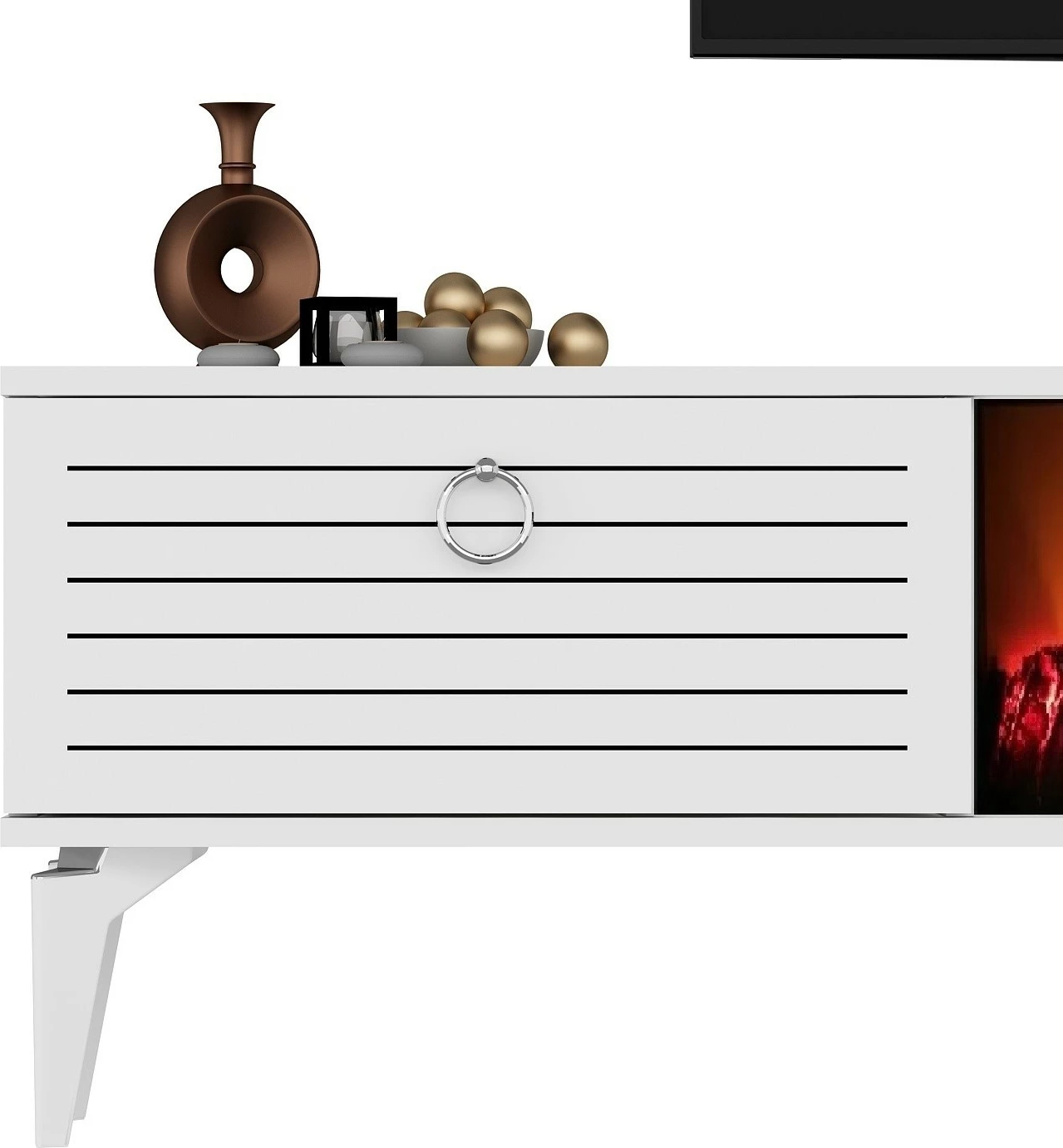 Komodë TV me oxhak elektrik, ngjyrë e bardhë, Skye Decor Arona