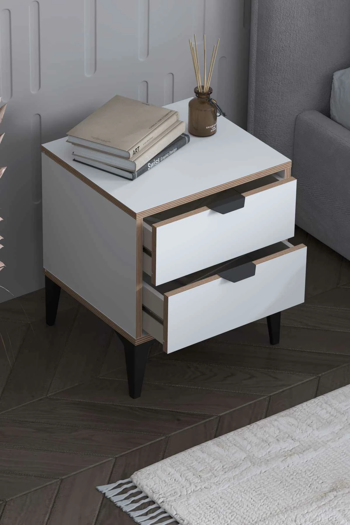 Komodinë natës Skye Decor, Arden, e bardhë