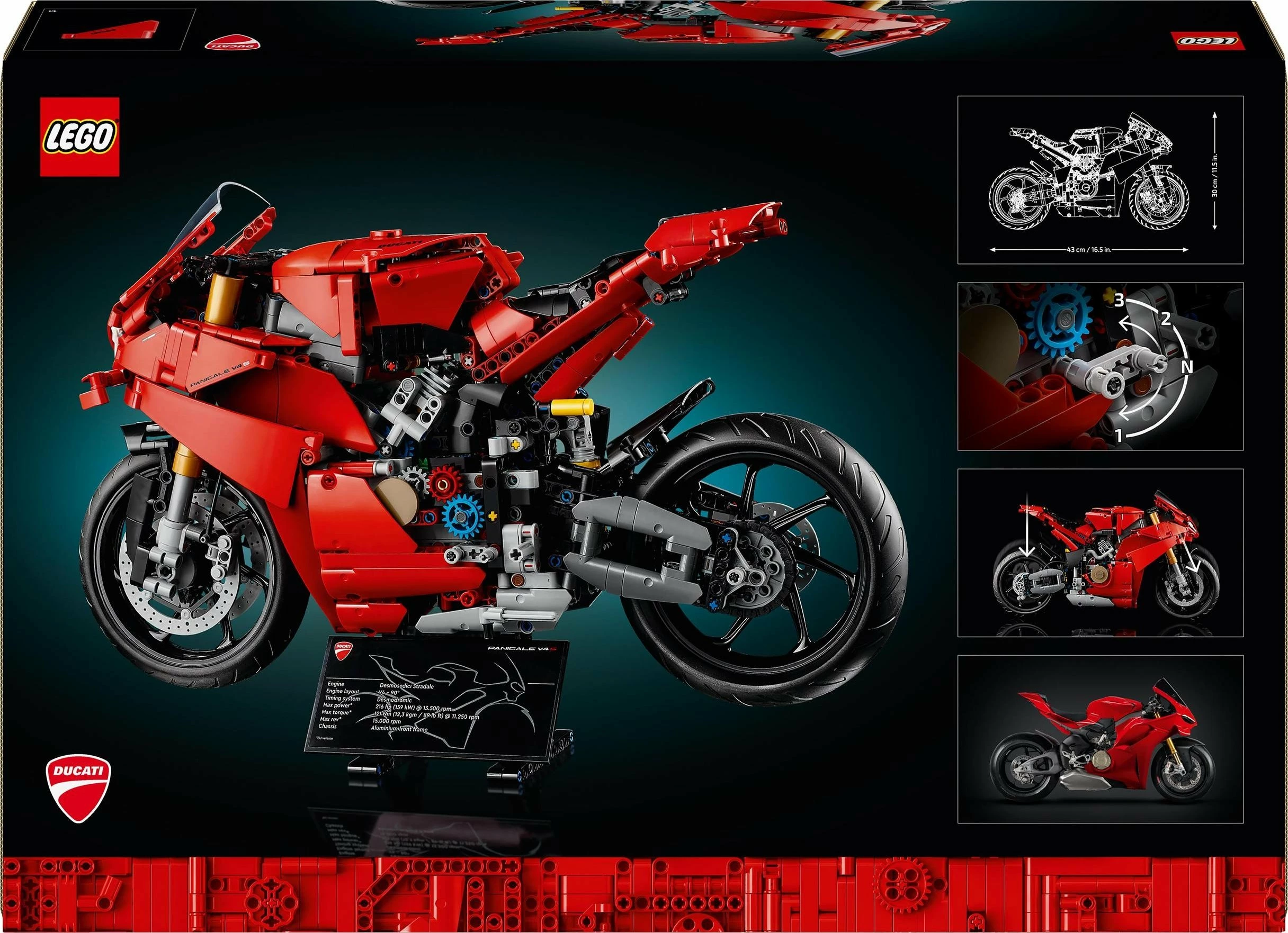 Set LEGO Technic motoçikletë Ducati Panigale V4 S 42202, 1603 pjesë, e kuqe
