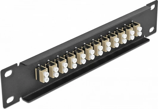 Panel patch fiber optik DeLOCK 10", 12x LC Duplex, 1U, për rack 10", bezhë/zi