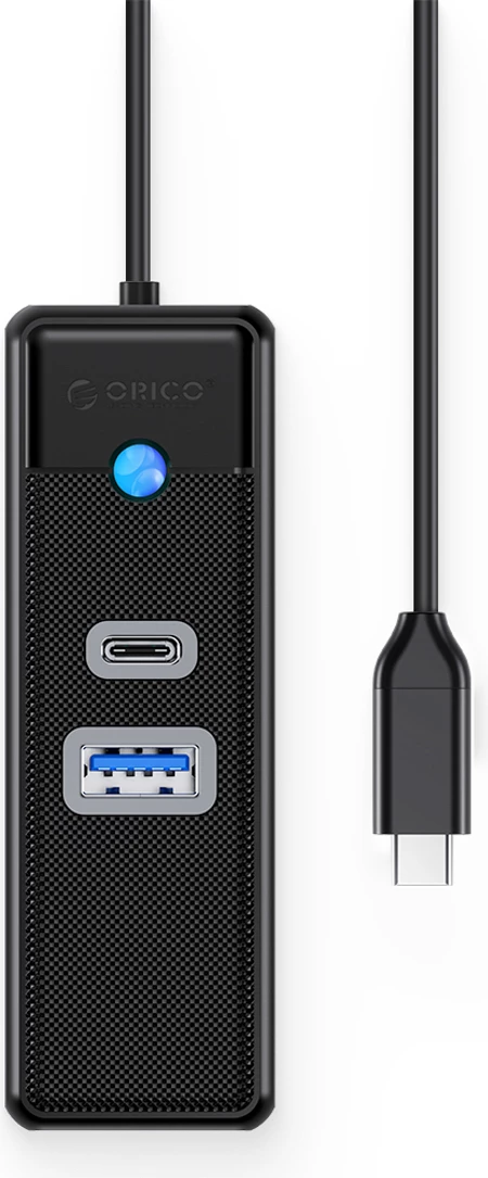 Hub USB-C Orico PWCUR-C3, 3 porta (USB-A 3.0 + USB-C 3.0 + RJ45 Gigabit), kabllo 1 m, i zi