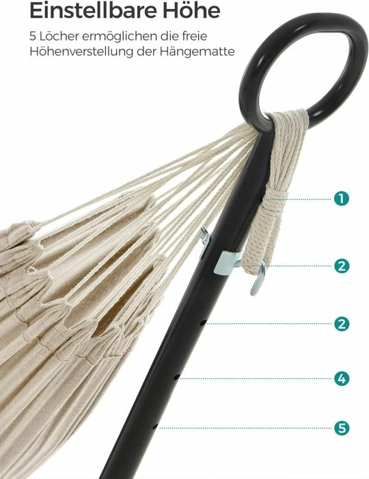 Hamak me kornizë SONGMICS/VASAGLE GHS001M01, 210x150 cm, kapacitet 240 kg, bezh (kornizë e zezë)