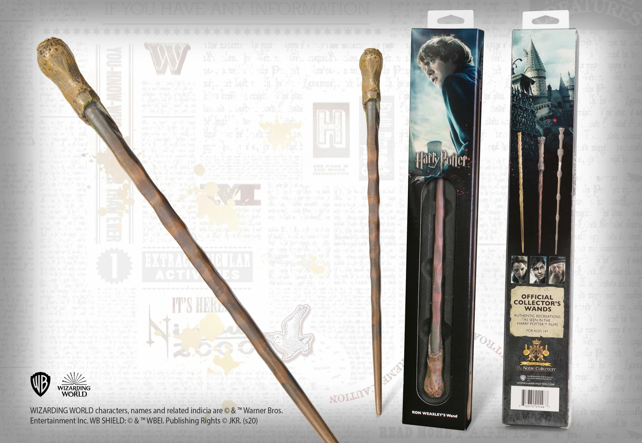 Shkop magjik NOBLE COLLECTION Harry Potter Ron Weasley, 40 cm, replikë resin e pikturuar me dorë, kafe, pa kuti koleksionisti