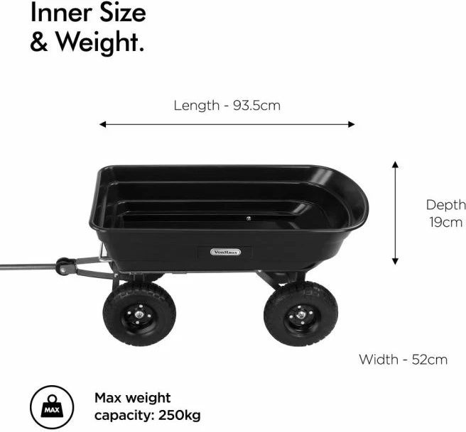 Karrocë kopshti VONHAUS 15/213 75L 250kg, e zezë