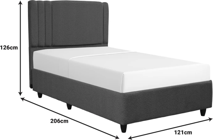 Krevat me hapësirë për depo, Lineo, boucle, ngjyrë antracit, 120x200cm