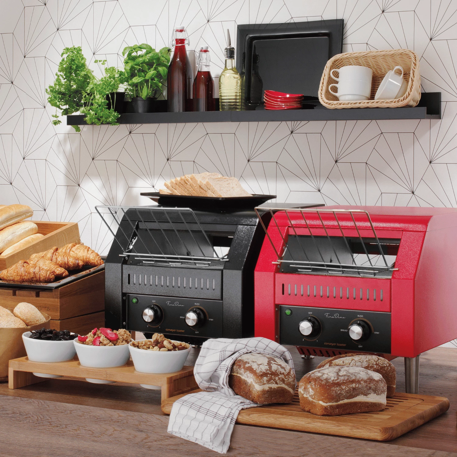 Toaster transportues, Fine Dine, 2200W, çelik inox, 418x368mm, e zezë