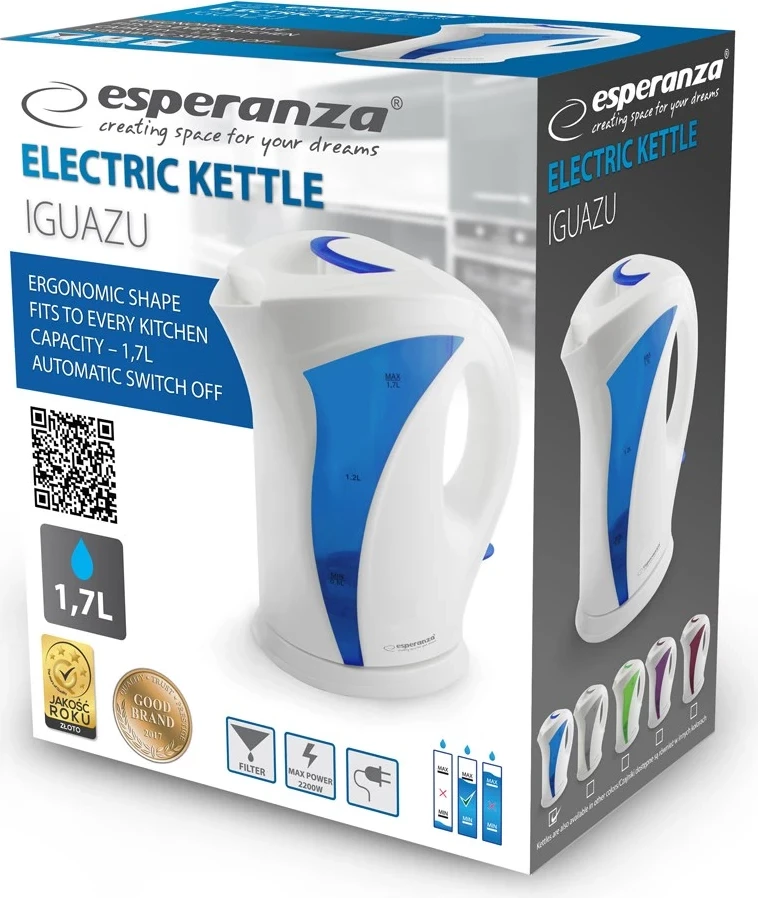 Vluese uji Esperanza EKK018B, 1.7 L, 2200 W, e kaltër