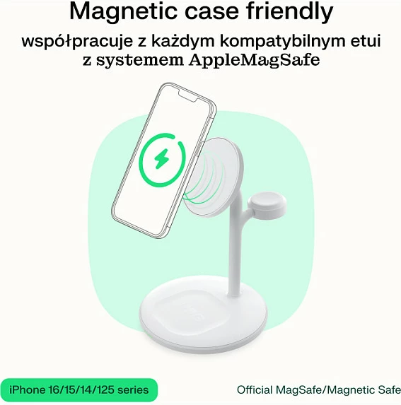 Stacion karikimi MagSafe 3-në-1 Green Cell MagScape për iPhone, Apple Watch, AirPods, i bardhë