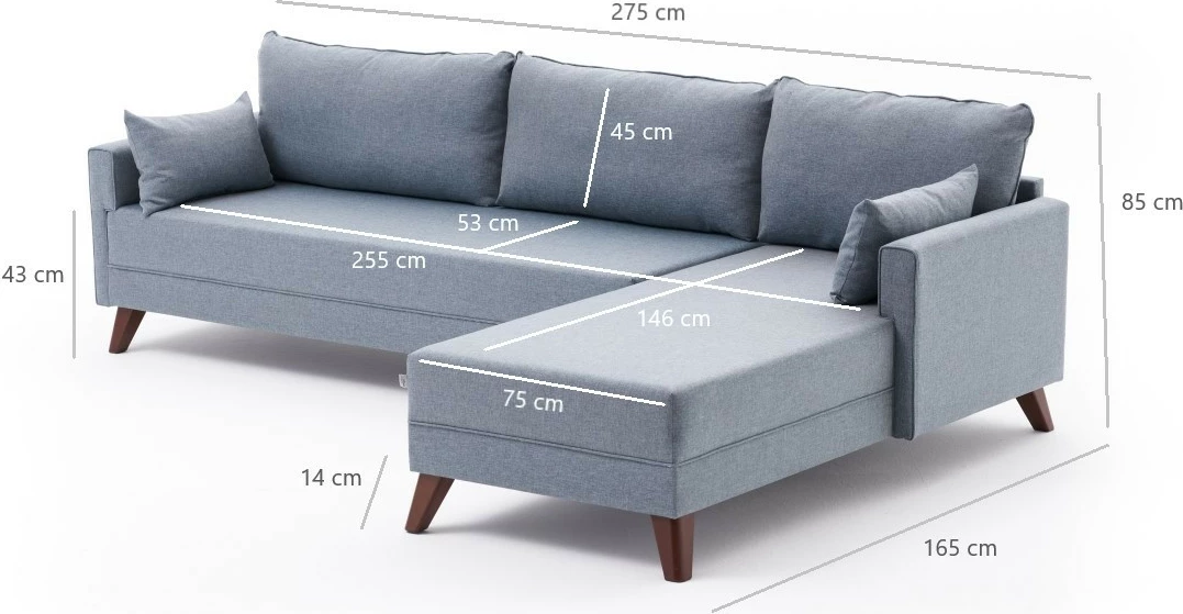 Këndore Bella Soft, ngjyrë kaltër, Atelier del Sofa, majtas