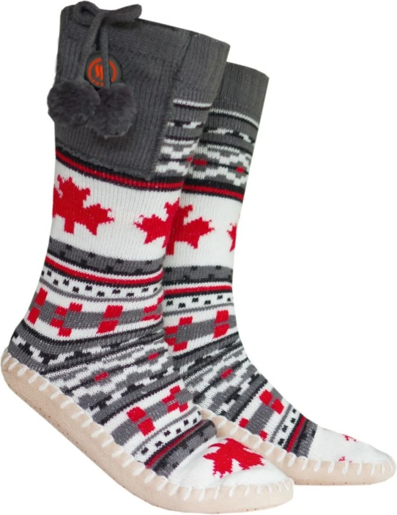 Pantofla të brendshme me ngrohje me çorape Glovii GQ4M, nr. 36-40 (M), 2x 2500mAh, 3 nivele (34/39/44°C), motiv norvegjez, set me 2 bateri + kabllo USB, bardhë/kuqe/gri