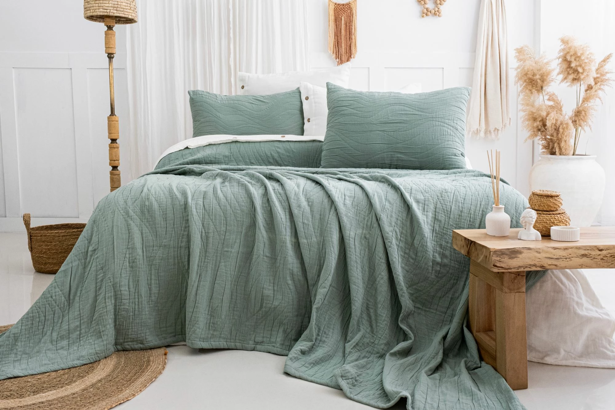 Set mbulesë krevati dopio, Janna, ngjyrë e gjelbër