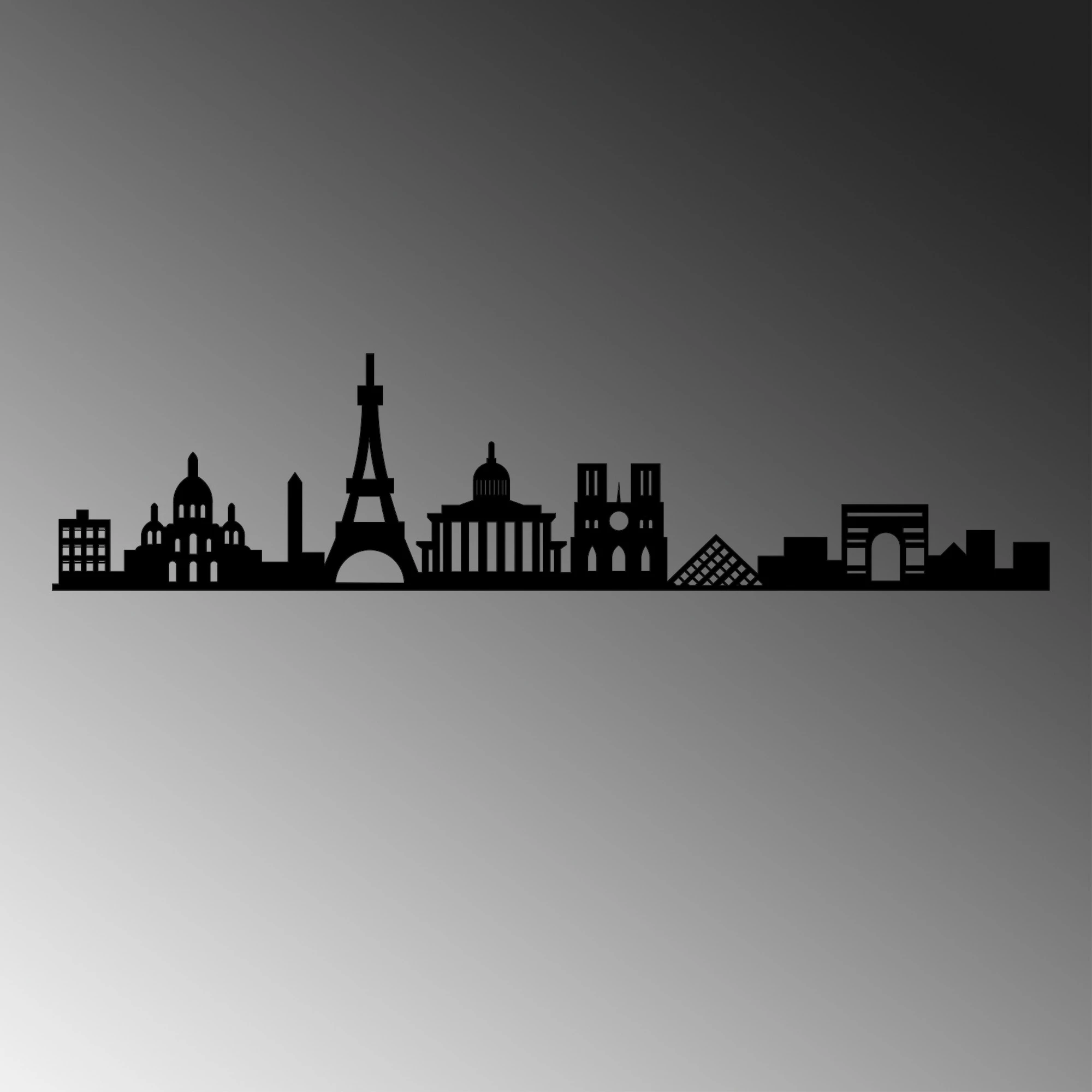 Aksesor dekorativ muri prej metali, Paris Skyline, ngjyrë e zezë, 120x29cm
