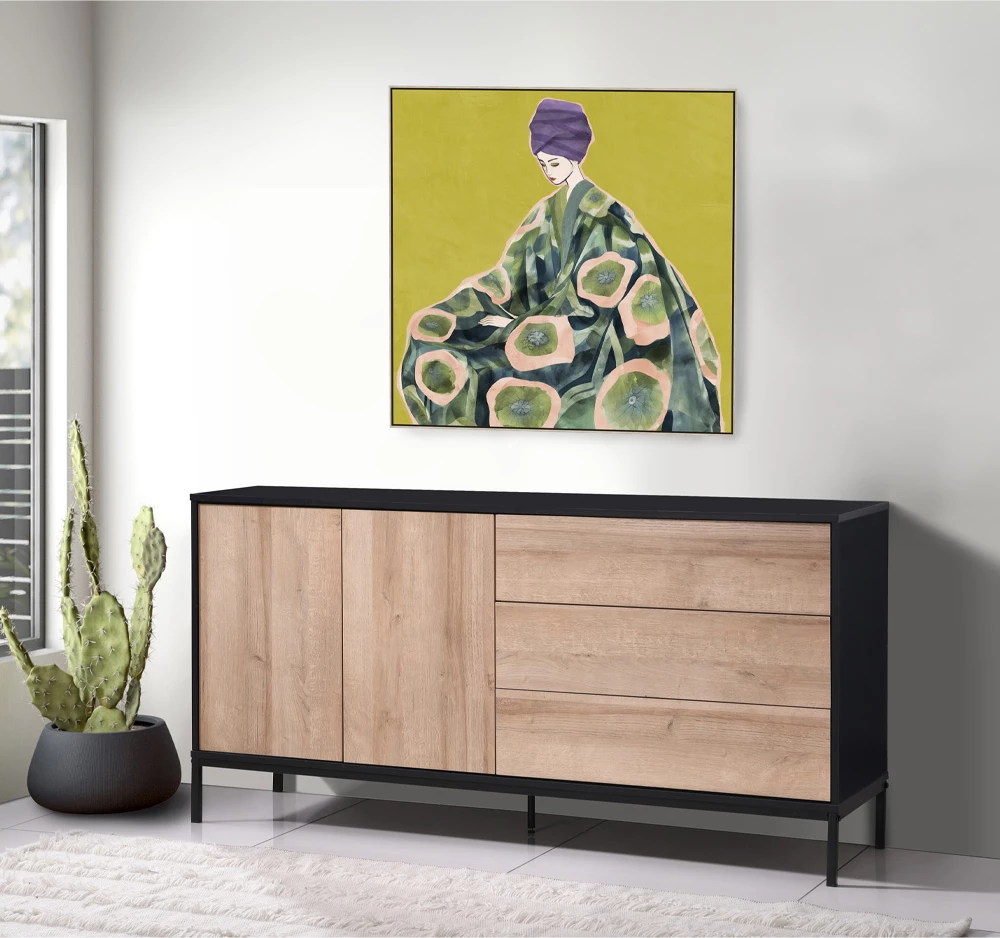 Pikturë dekorative Floral Lady, shumëngjyrëshe, dru natyral, 80x80x5cm