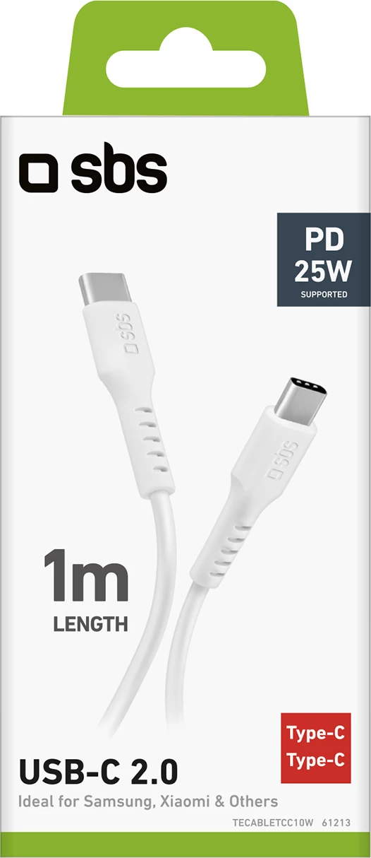 Kabllo USB-C SBS TECABLETCC10W, 1m, 25W, e bardhë