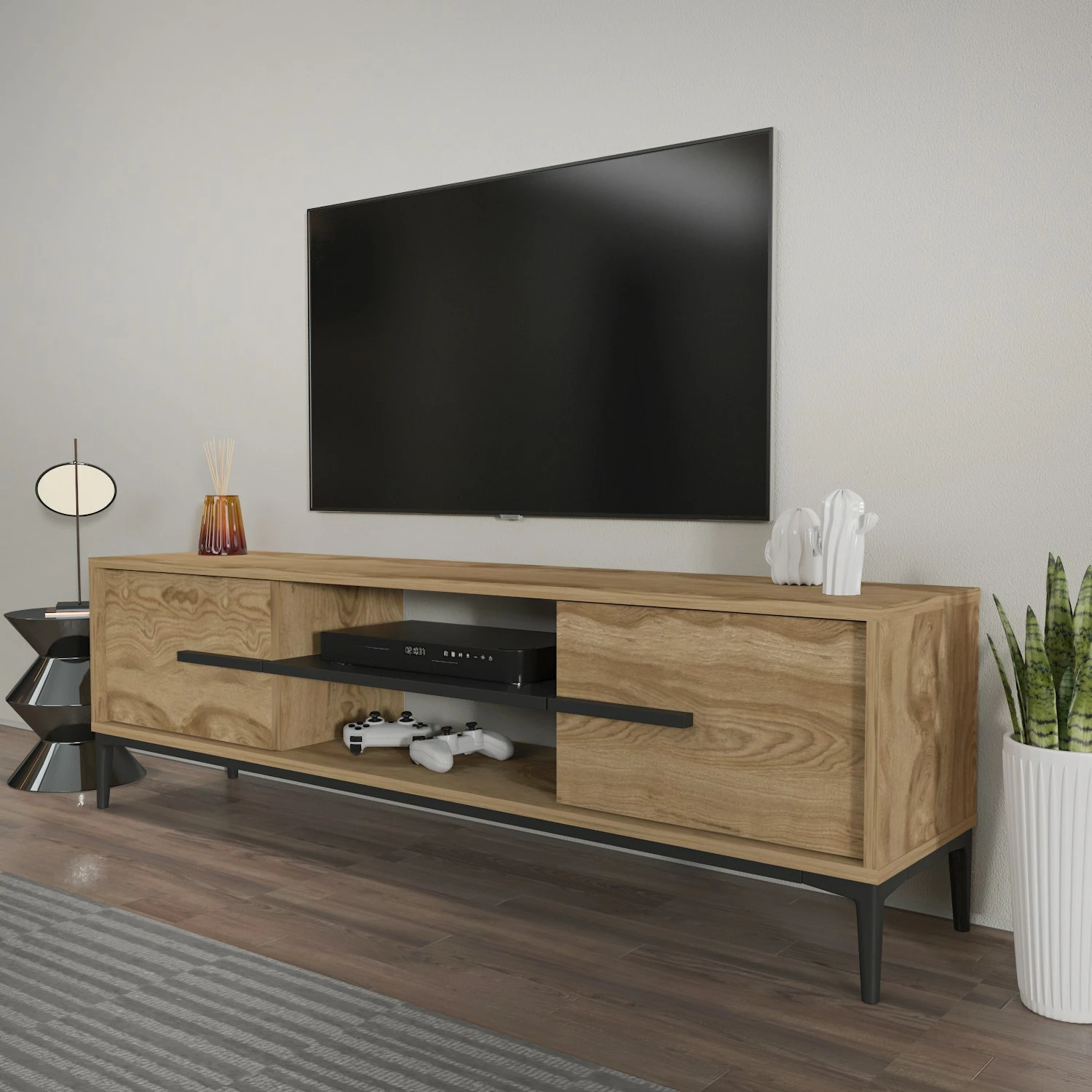 Komodë TV Hanah Home, Eslem, ngjyrë lis dhe e zezë