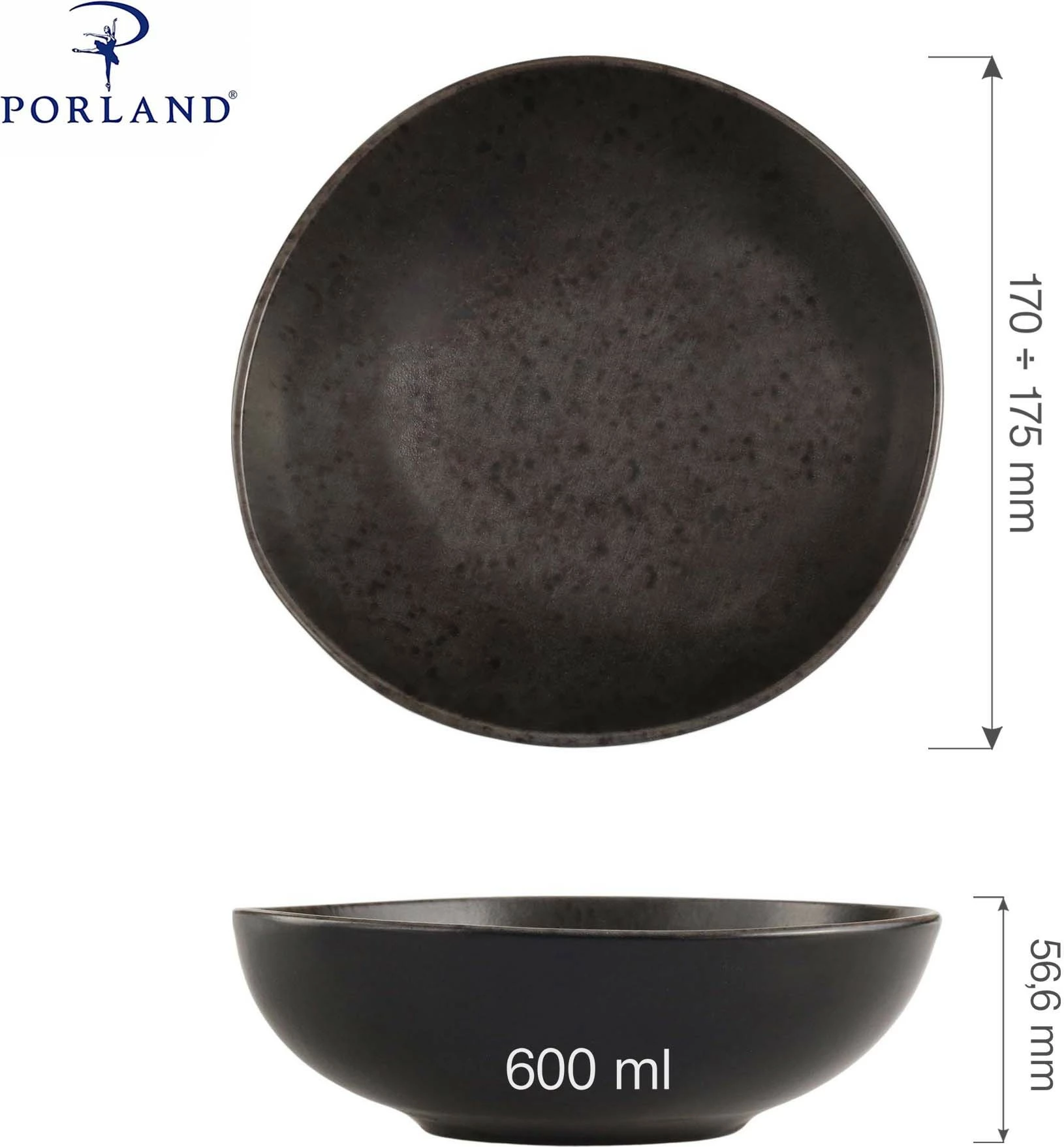 Tas Porland Ironstone 600ml Ø170mm, zi, set 6 copë