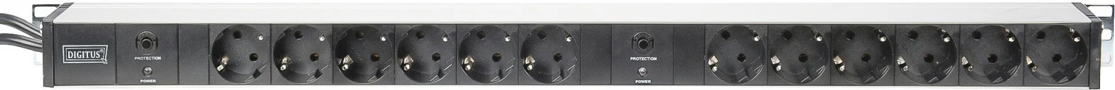 Prizë rack Digitus DN-95405, 12 Schuko, 2x2m kabllo, 1U, mbrojtje mbingarkese, zi/argjendtë