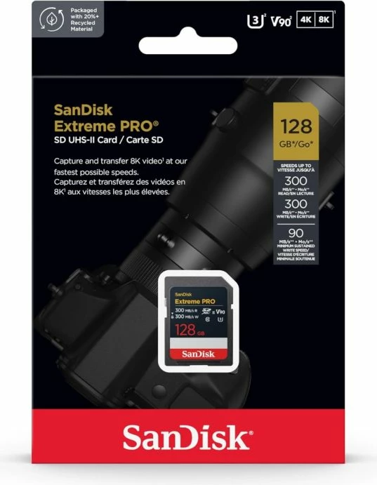 Kartelë memorie SDXC SanDisk Extreme PRO SDSDXDM-128G-GN4IN 128GB UHS-II V90 300MB/s, zezë/kuqe, 1 copë