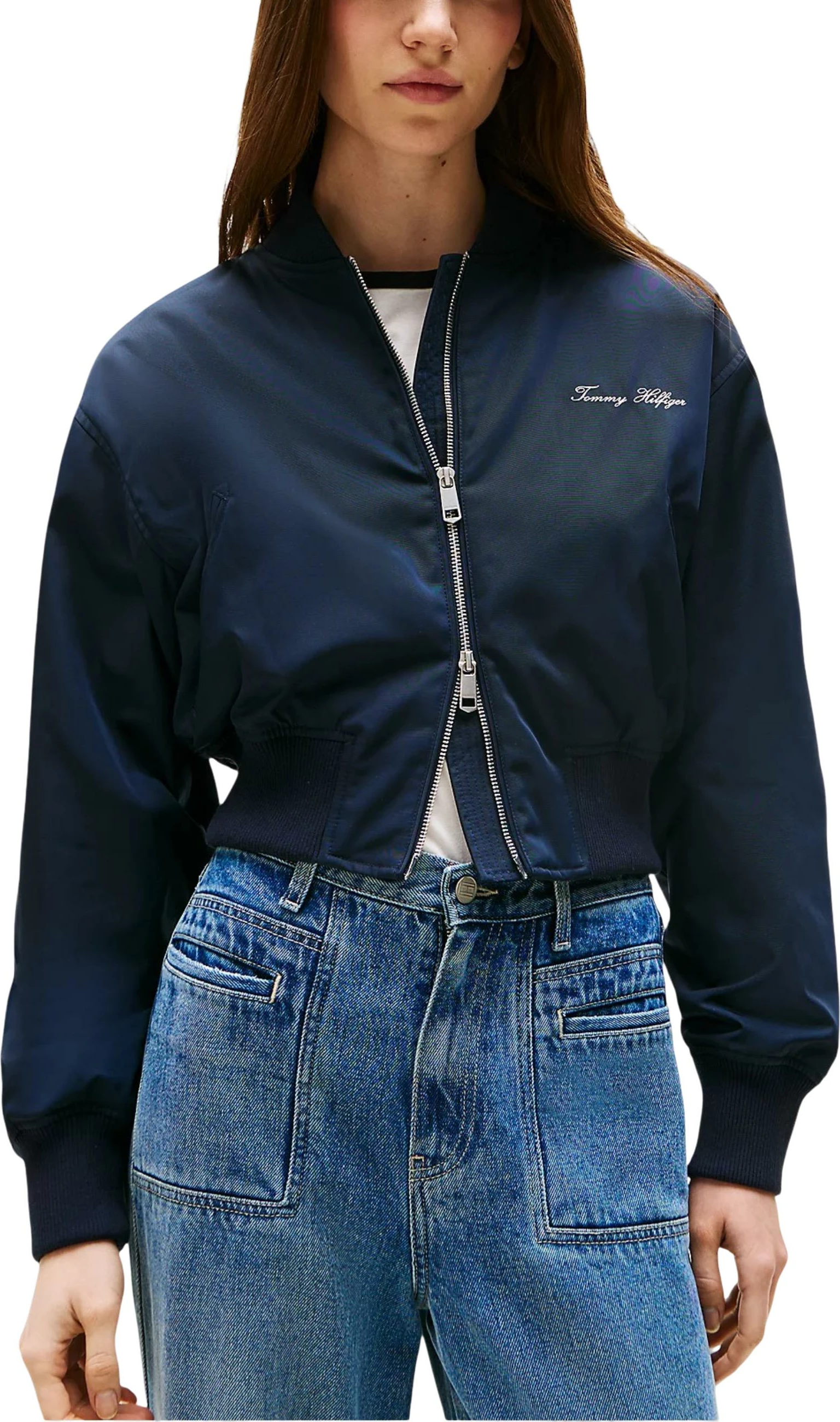 Jakne bomber për femra Tommy Hilfiger REG CROPPED BO WW0WW45634, kaltër e errët [Madhësia: XL]