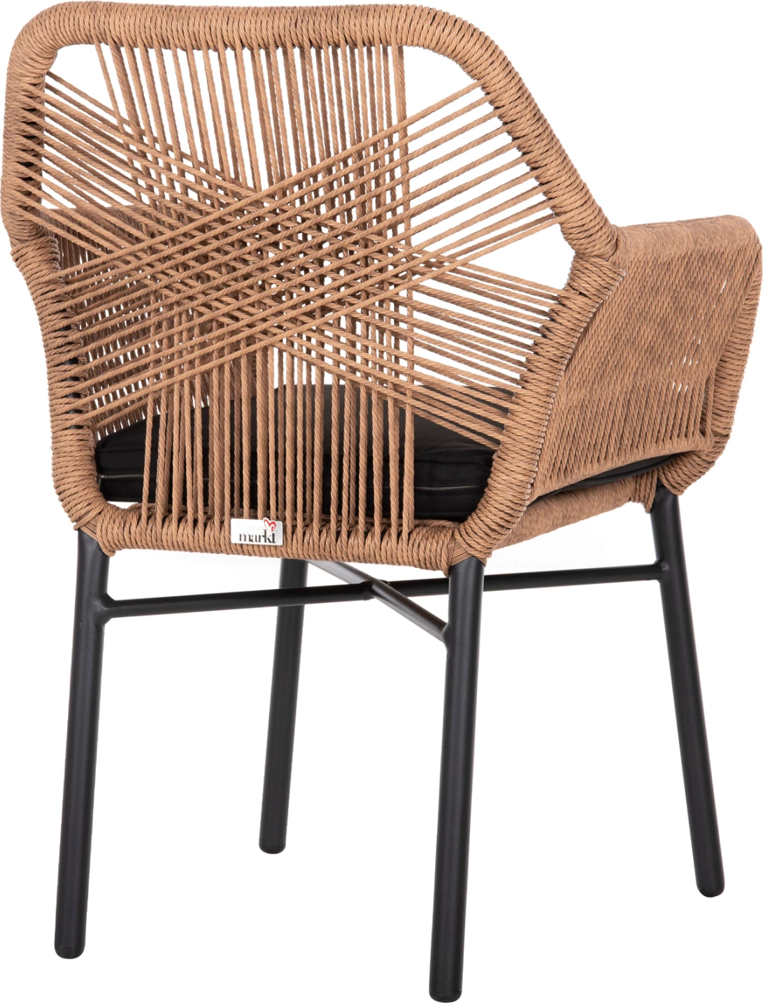 Karrige TOPIN FH6048.02 alumini, ngjyrë e zezë, ratan sintetik, ngjyrë bezhë, jastëk i zi, 57x65x84H cm