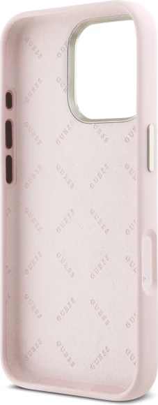Mbështjellës Guess Silicone Script Metal Logo & Frame për iPhone 16 Pro, Rozë
