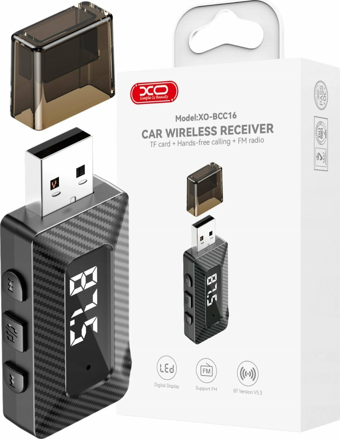 Transmetues FM Bluetooth XO BCC16, Bluetooth 5.3, USB-A, Jack 3.5 mm, TF, i zi