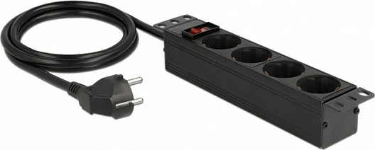 Zgjatues rryme DeLOCK 1U, 4 prizë Schuko, me ndërprerës, 1.5 m, 3500 W, i zi