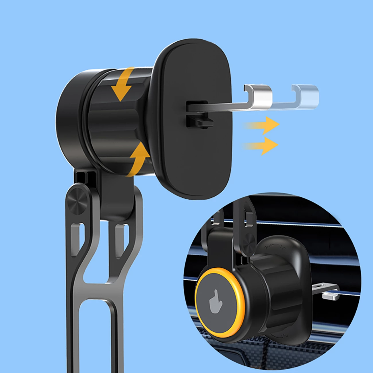 Mbajtës makine magnetik, Wozinsky WCT5-6S2Y, karikim wireless Qi/MagSafe 15W, krah rrotullues 360° me animes 180°, montim në grilë ajrimi me ventilator, e zezë