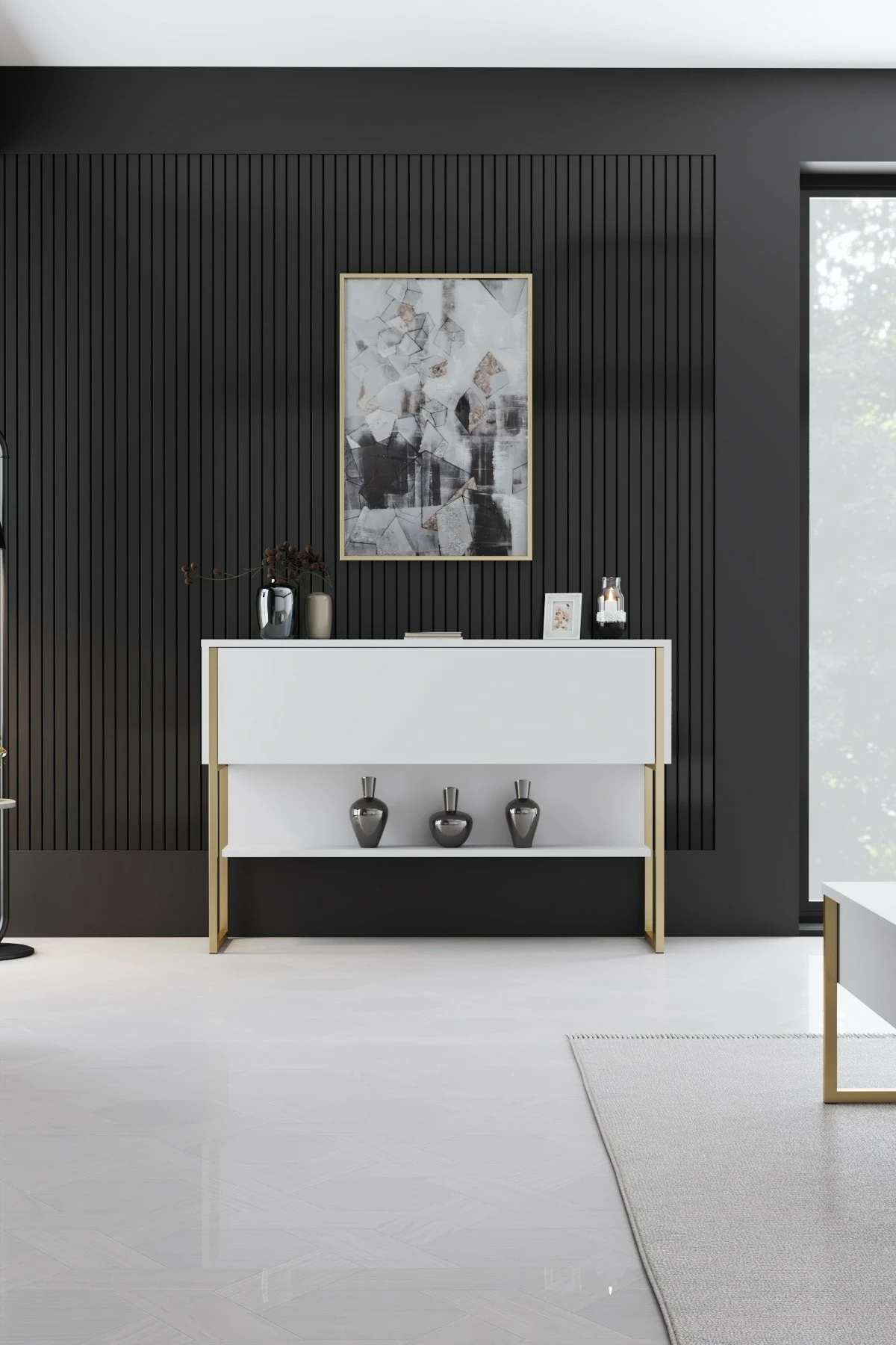 Komodë Hanah Home, Luxe, e bardhë dhe ari - 3