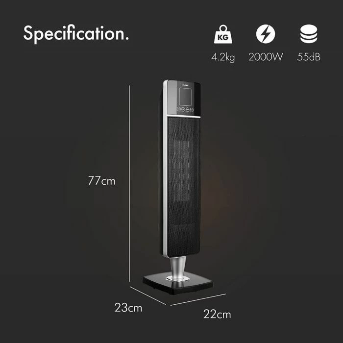 Ngrohës elektrik qeramik PTC me oscilim VonHaus 2514041, 2000 W, 2 nivele 1000/2000 W, ekran LED, telekomandë, timer, termostat, 70° oscillation, i zi
