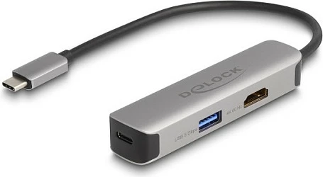 Adapter USB-C n’HDMI DeLOCK, 4K 60Hz, USB-A + USB-C PD 92W, gri