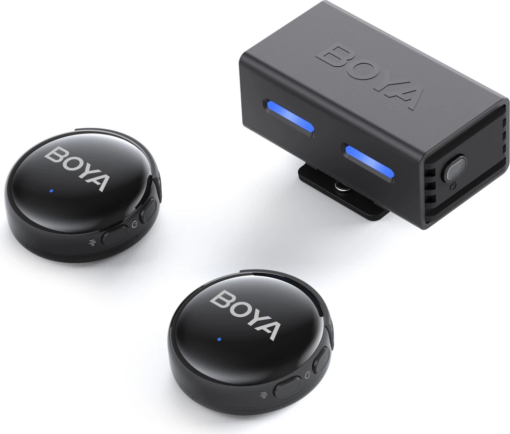 Set mikrofonash pa kabllo BOYA BOYALINK 3-02 2.4GHz USB‑C/Lightning, 2 transmetues, me kuti karikimi, i zi