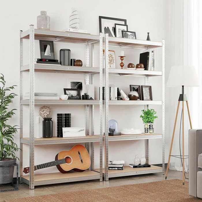 raft metalik magazinimi SONGMICS GLR040E02, 5 nivele, 40 x 90 x 180 cm, kapacitet 875 kg, set 2 copë, argjendtë