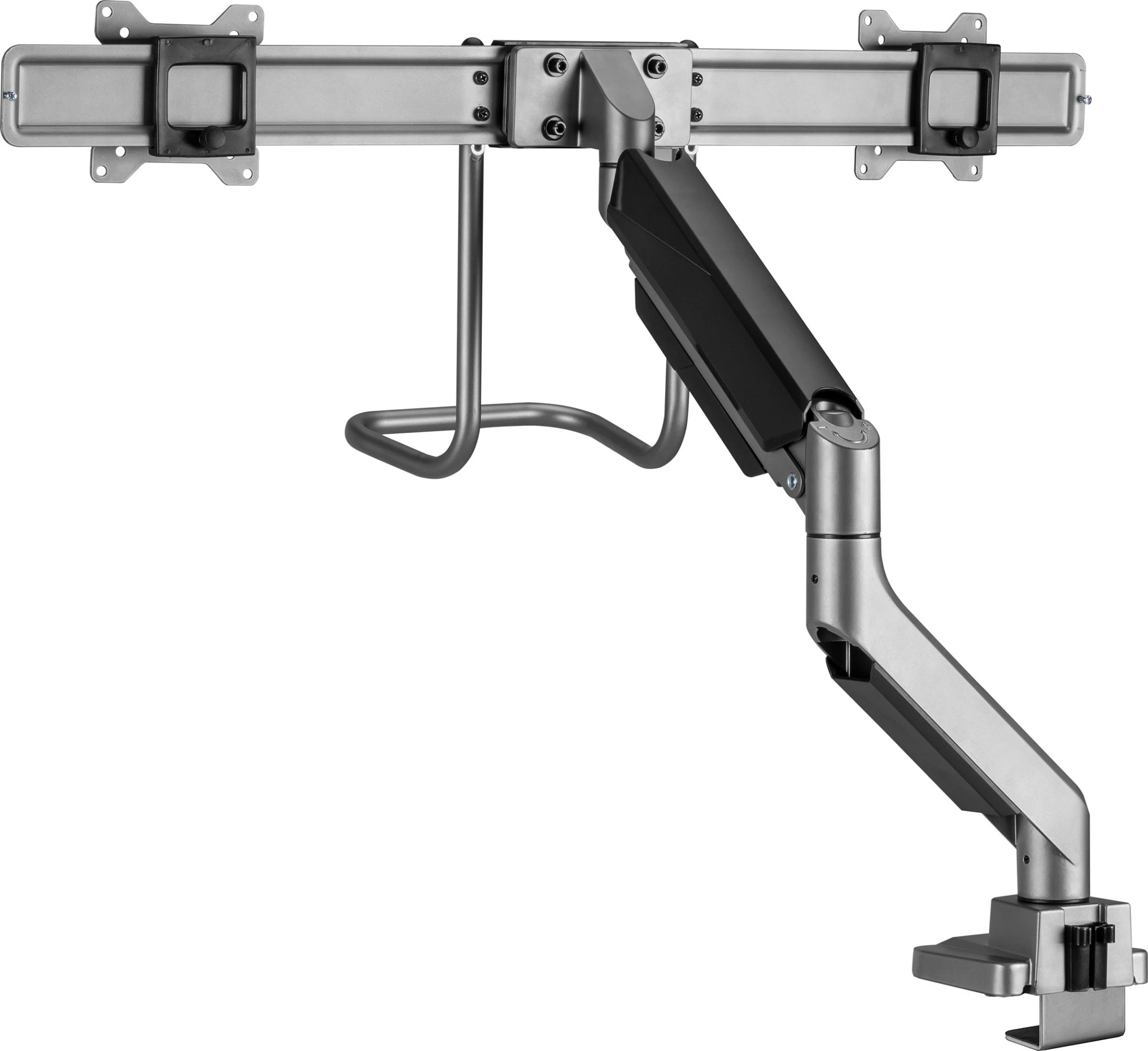 Mbajtëse tavoline për 2 monitorë EQUIP 17"-32", VESA 75x75/100x100, sustë gazi, 9kg për ekran, 360°, silver