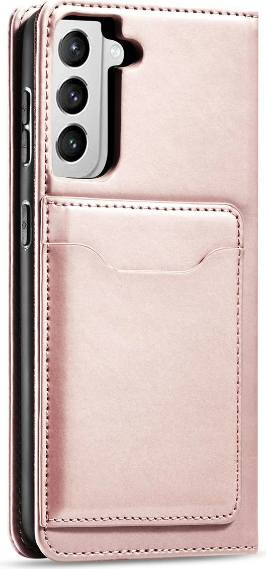 Mbështjellës Hurtel Magnet Card Case për Samsung Galaxy S22+, me kapak, xhep kartelash, rozë