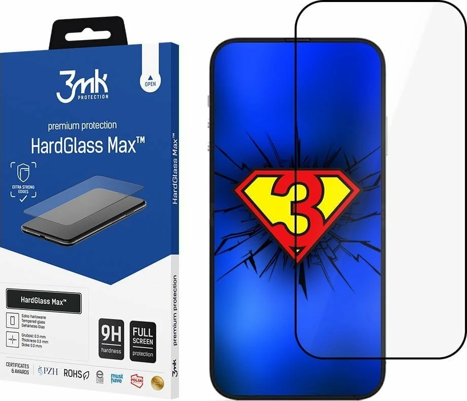 Xham i kalitur 3MK HardGlass Max për Apple iPhone 14, 9H Full Screen, i zi, set 1 copë