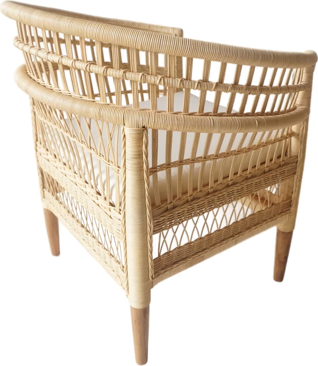 Fotel Necorian, dru tik, pe ratan natyral, jastëk i bardhë, 80x70x87cm