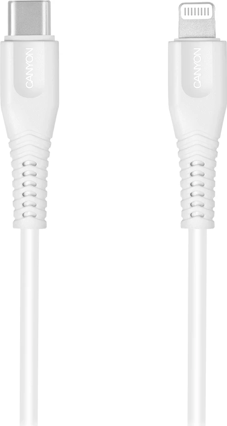 Kabllo USB Type-C në Lightning CANYON MFI-4 1.2 m 18W, e bardhë