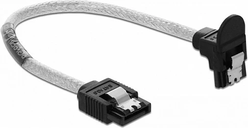 Kabllo SATA DeLOCK 6Gb/s 20cm, drejt në njërën anë dhe këndore poshtë, transparente/zezë