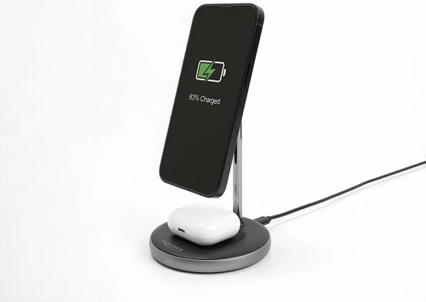 Karikues wireless DeLOCK 2 në 1, Qi, 15W, USB-C, kabllo 1m, zi/gri/bardhë